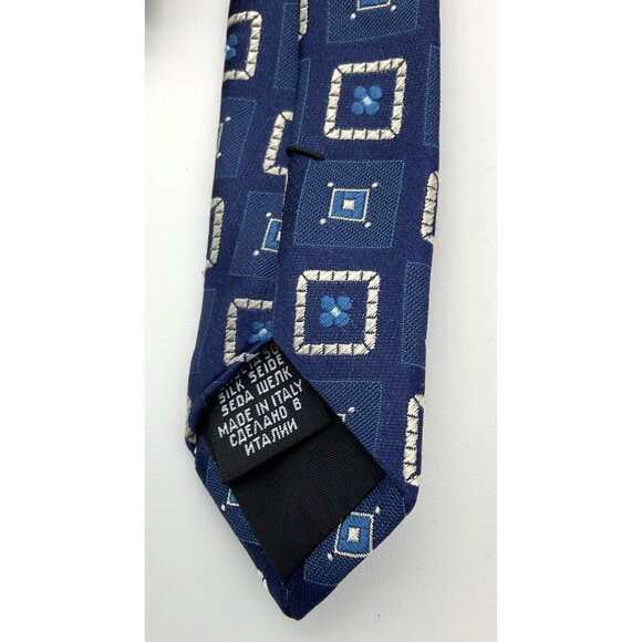 Hugo Boss Mens Blue Geometric Pattern Silk Jacquard Tie Made In Italy - Picture 6 of 8